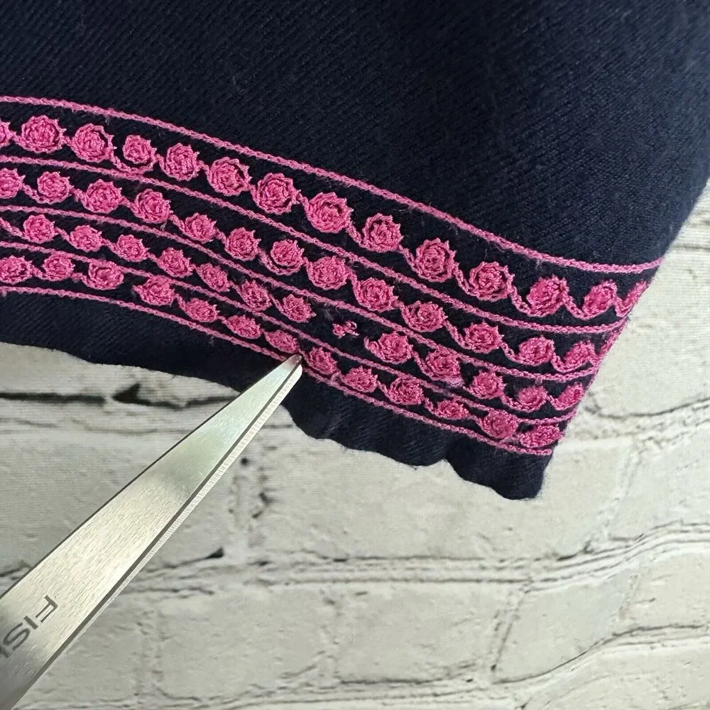 Gretchen Scott Designs Embroidered Split Neck Tunic Dress Womens S in Navy Pink